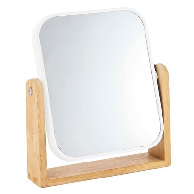 Дзеркало для макіяжу біле квадратне з бамбуковою основою 18х4,5х21 см 030700983 фото