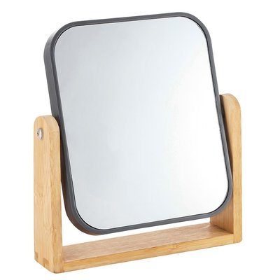 Дзеркало для макіяжу чорне квадратне з бамбуковою основою 18х4,5х21 см 030700987 фото