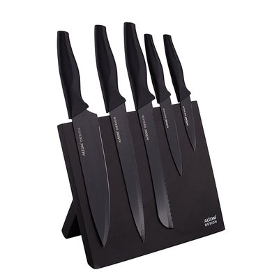 Набір ножів 5 шт чорних на магнітній підставці 0204013353 фото